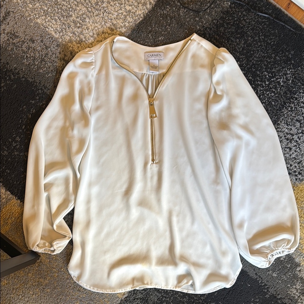 Carmen Marc Valvo Cream 3/4 Sleeve Relaxed Blouse